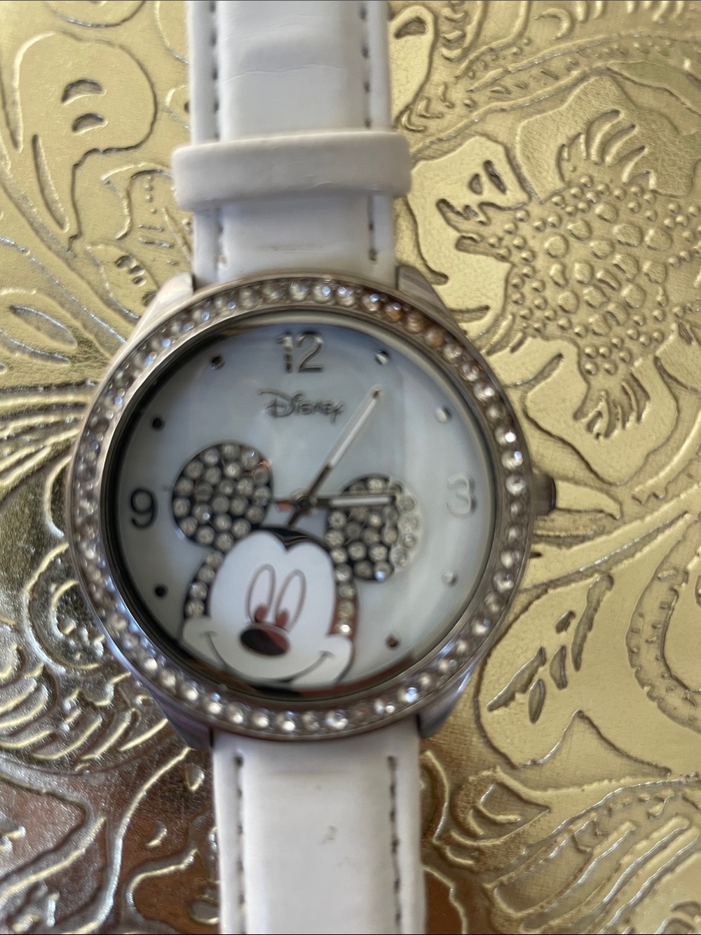 Disney White and Silver Mickey Mouse Crystal Accent Kids Watch